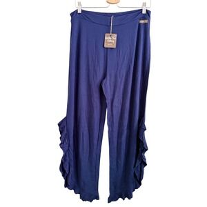 Matilda Jane Women Navy Blue Ruffle Wide‎ Leg Lounge Pants Size Small